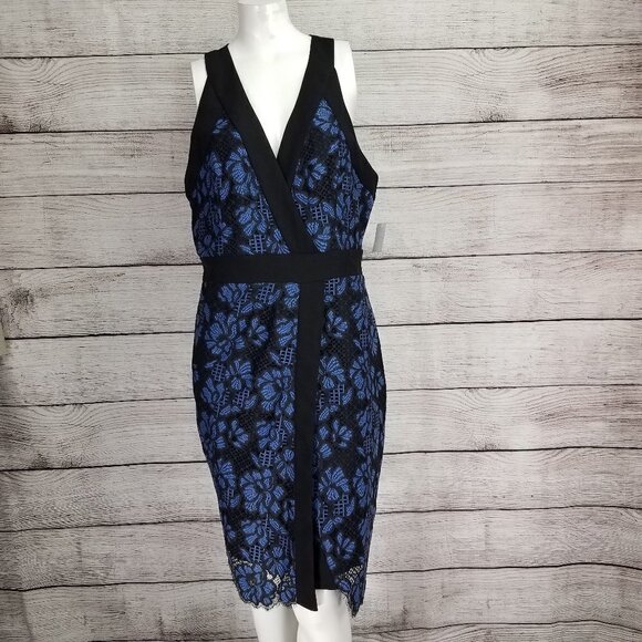 NEW Harlyn L Two Tone Lace Cocktail Sheath Dress Surplice Neck - Picture 3 of 14